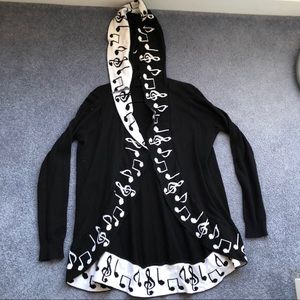 hot topic hooded music note open cardigan